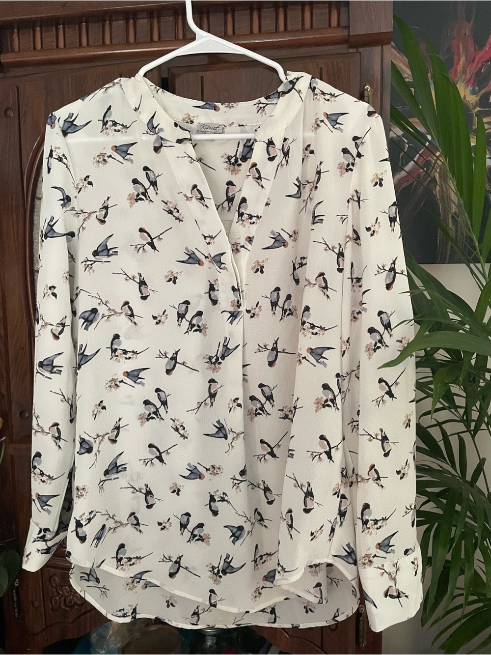 Kismet White Blouse with Bird Pattern